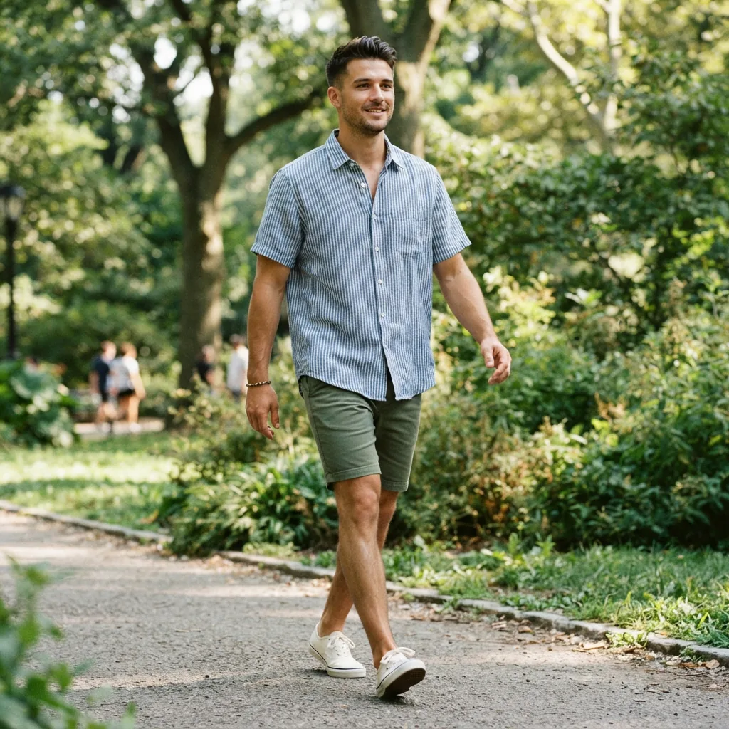 A model in a Relaxed Fit shirt engaging in a casual activity.