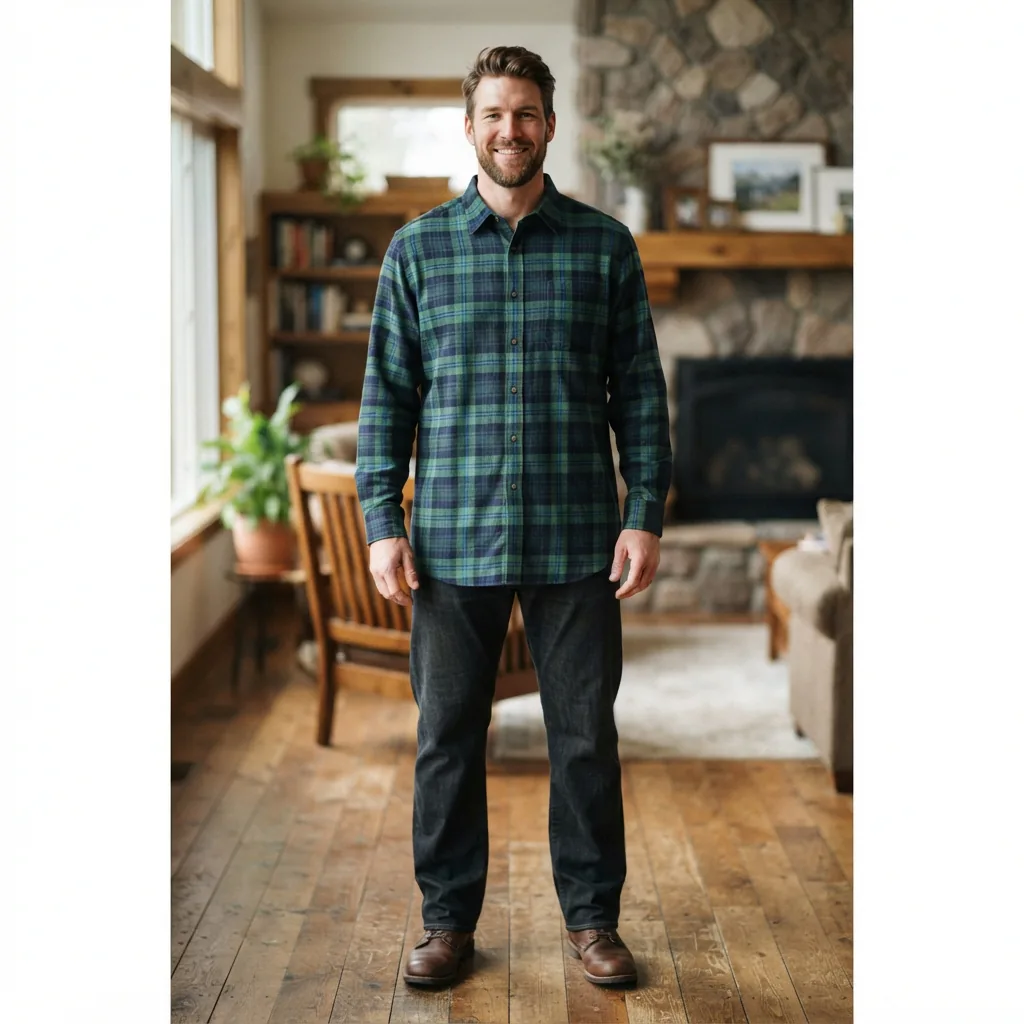 A man in a Big & Tall flannel shirt, showing the extended fit in the torso and sleeves.