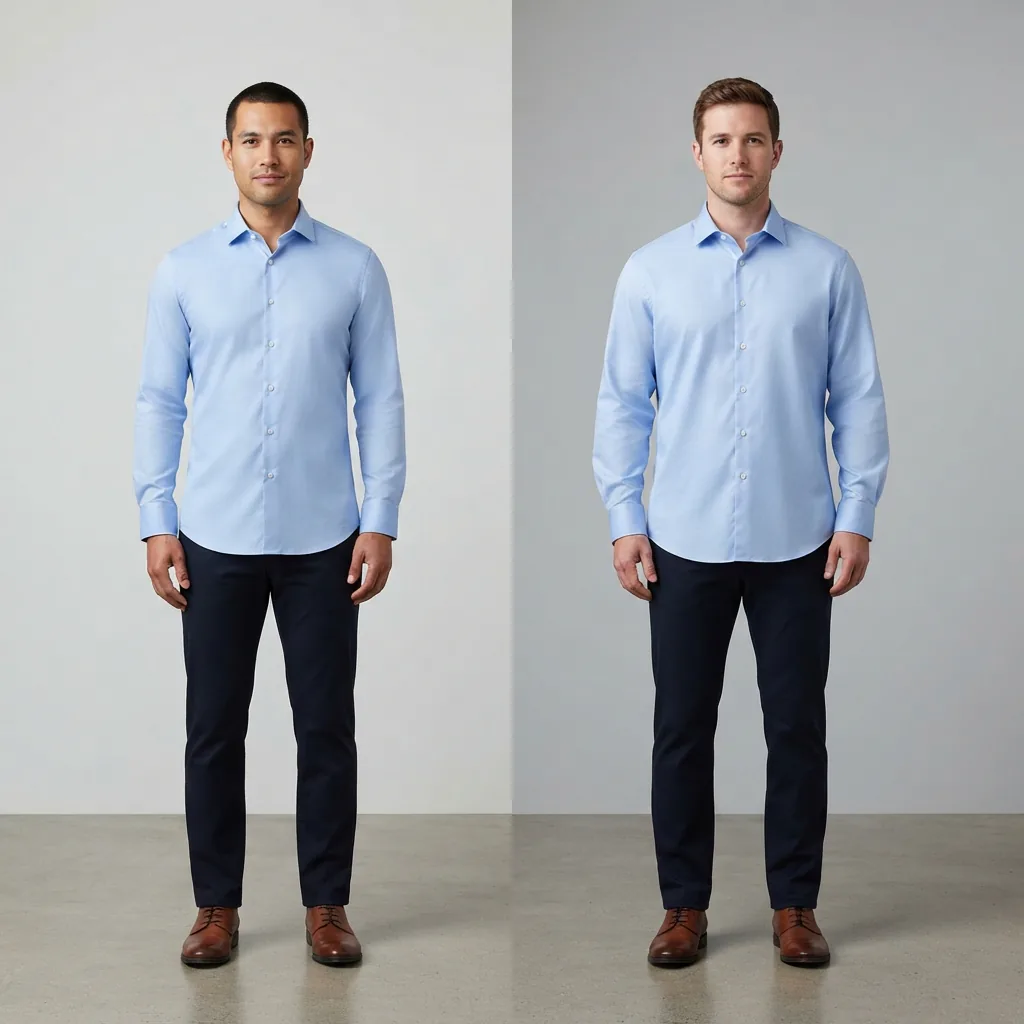 A side-by-side comparison showing the difference between Regular and Classic Fit shirts.