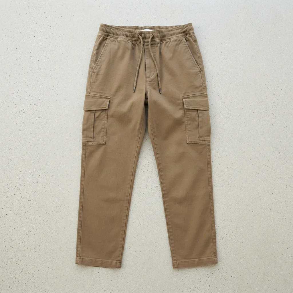 Front view of the Mutual Weave Mens Pull-On Cargo Pants in khaki brown, size 2XL.