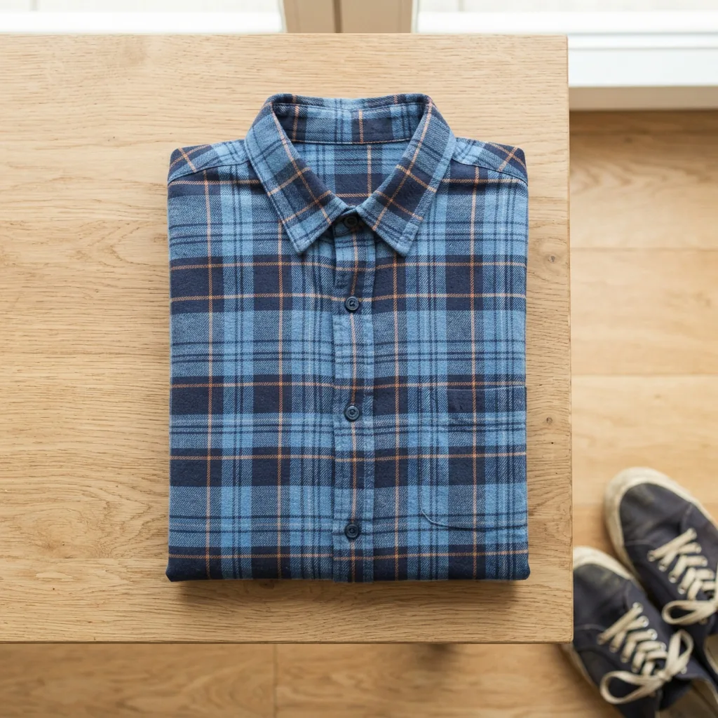 A flat lay of the Mutual Weave long sleeve regular fit button-down shirt in a different color.